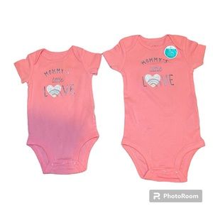 Baby girl identical “ mommy’s little love” body suits. Size 0-3 & 3-6.